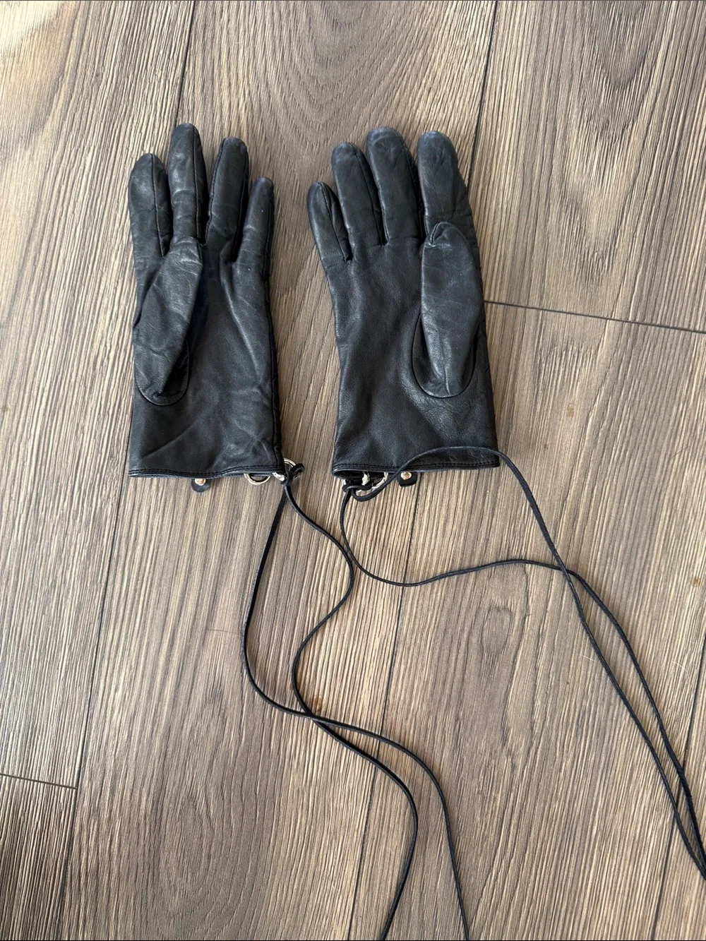 Avant-Garde Quilted Leather Gloves with Pierced Ring Cuffs & Leather Fringe